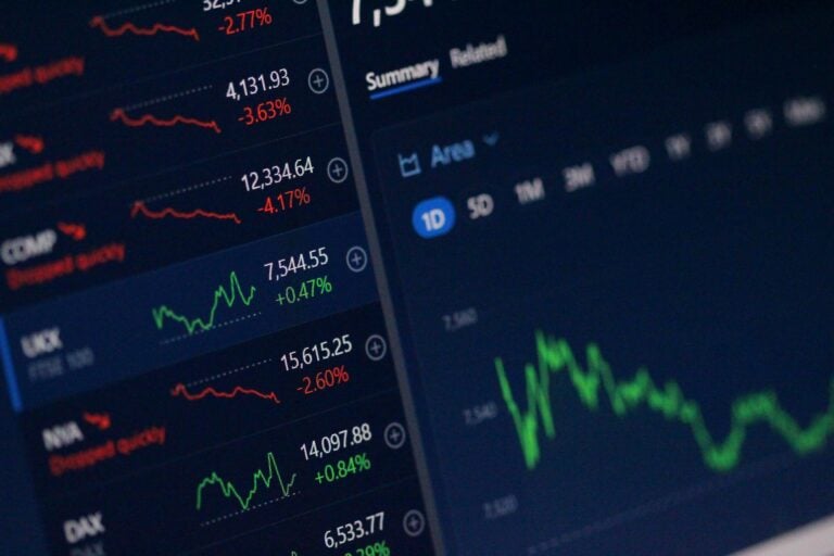 A trading dashboard showing positive and negative results