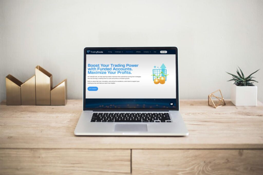 TradingFunds website shown on a laptop